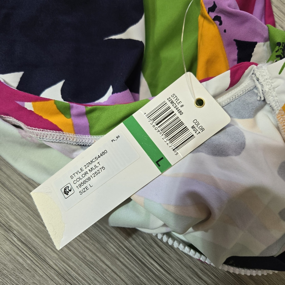 Anne Cole Colorful Floral Long Sleeve Zip Front Rash Guard Swim Top NWT Large - Picture 9 of 11